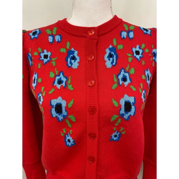 Molly Goddard Sonia Jacquard-Knit Cotton Cardigan in Red - Picture 6 of 15
